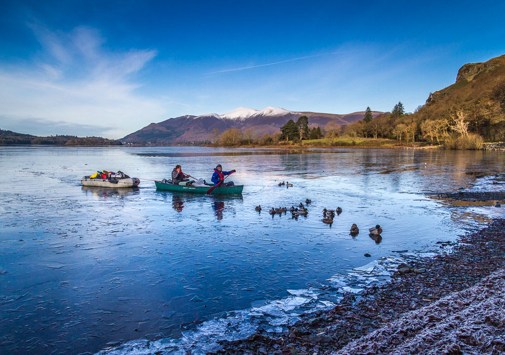 Hardy campers breaking the ice to come ashore
