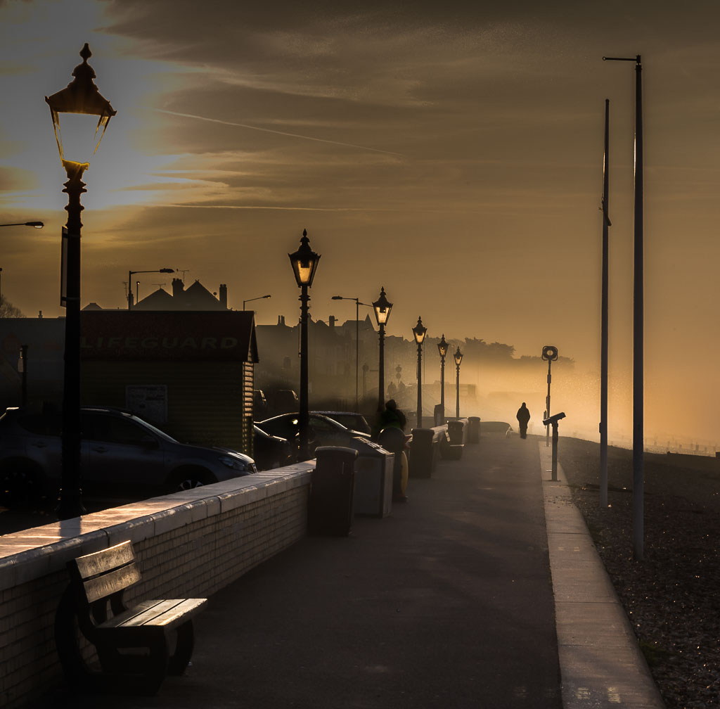 mist coming from the Thames estuary at Whitstable, Kent