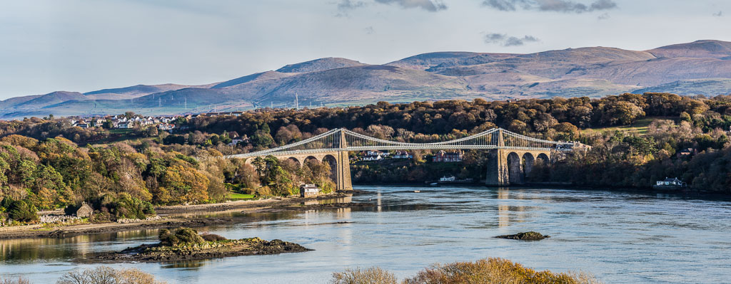 The view from Anglesey with Snowdonia in the background.